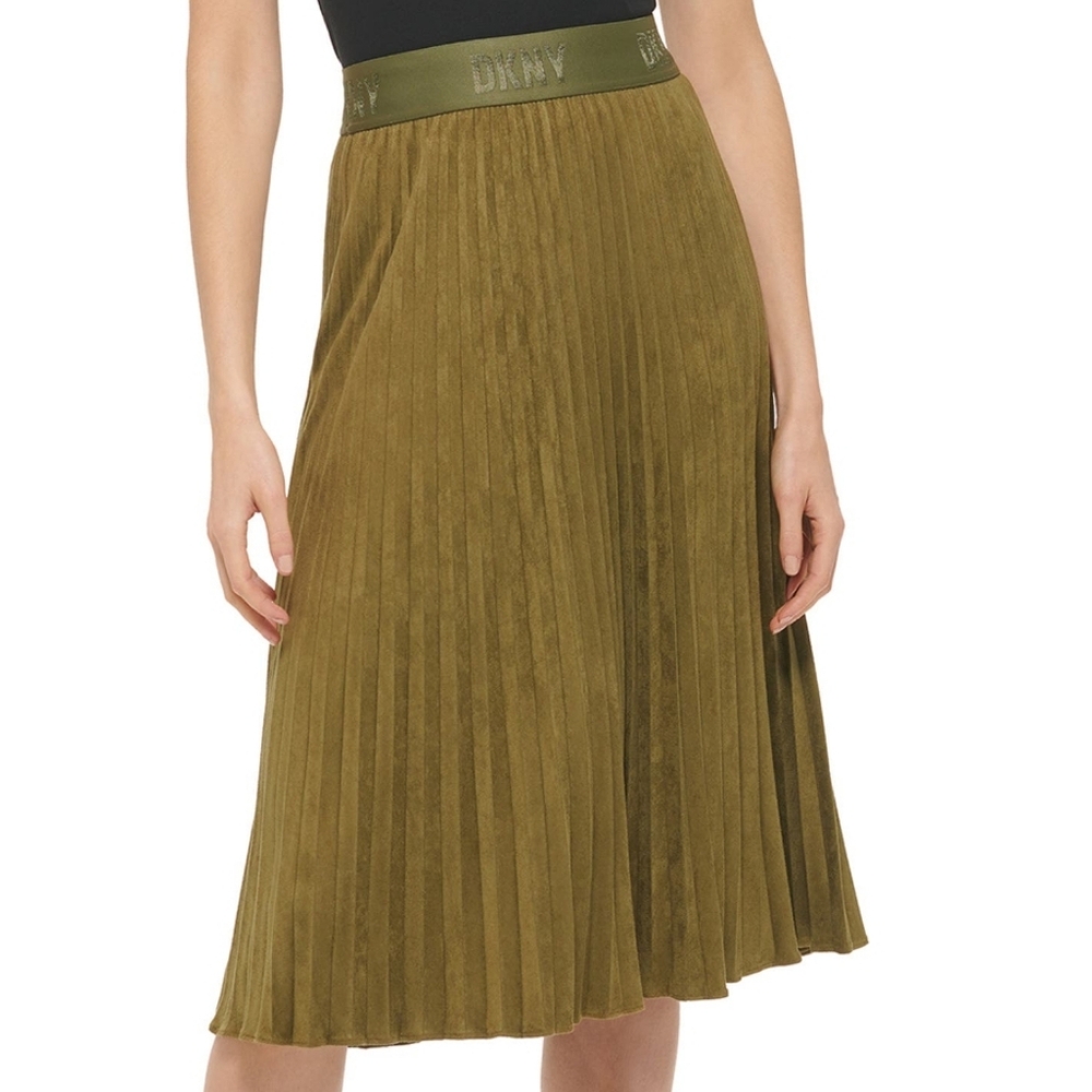 DKNY Khaki Pleated Midi Skirt